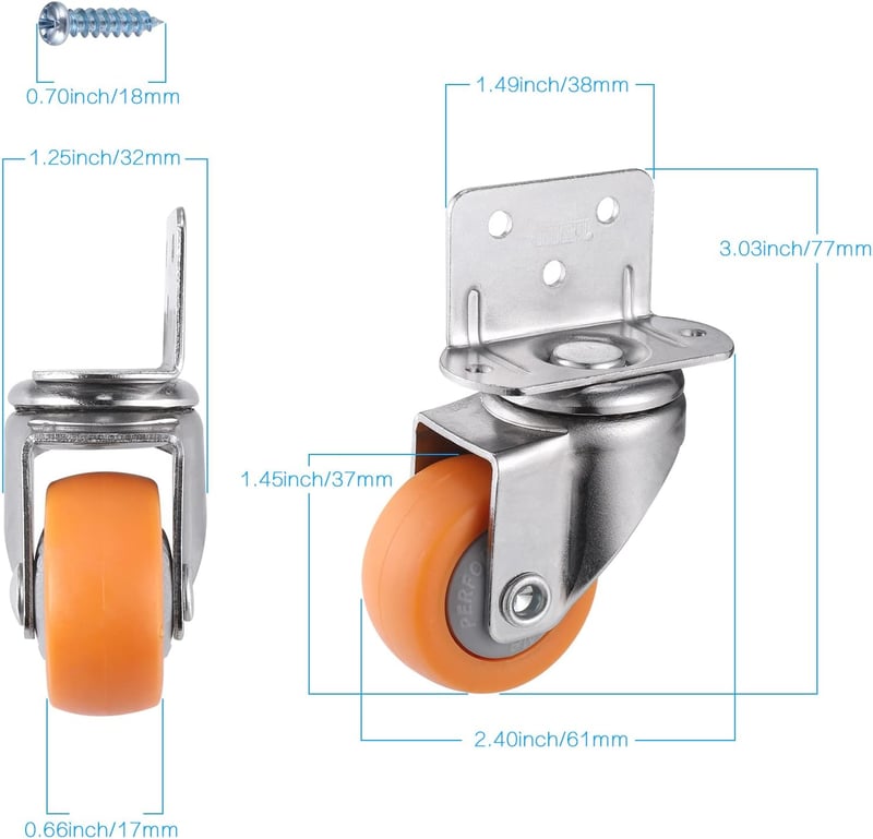 Zocipro 4 db 37 mm Forgó Bútorgörgő Csavarokkal, 360° Forgatható Kerék Bútorokhoz, 20 kg Teherbírás (Narancssárga)