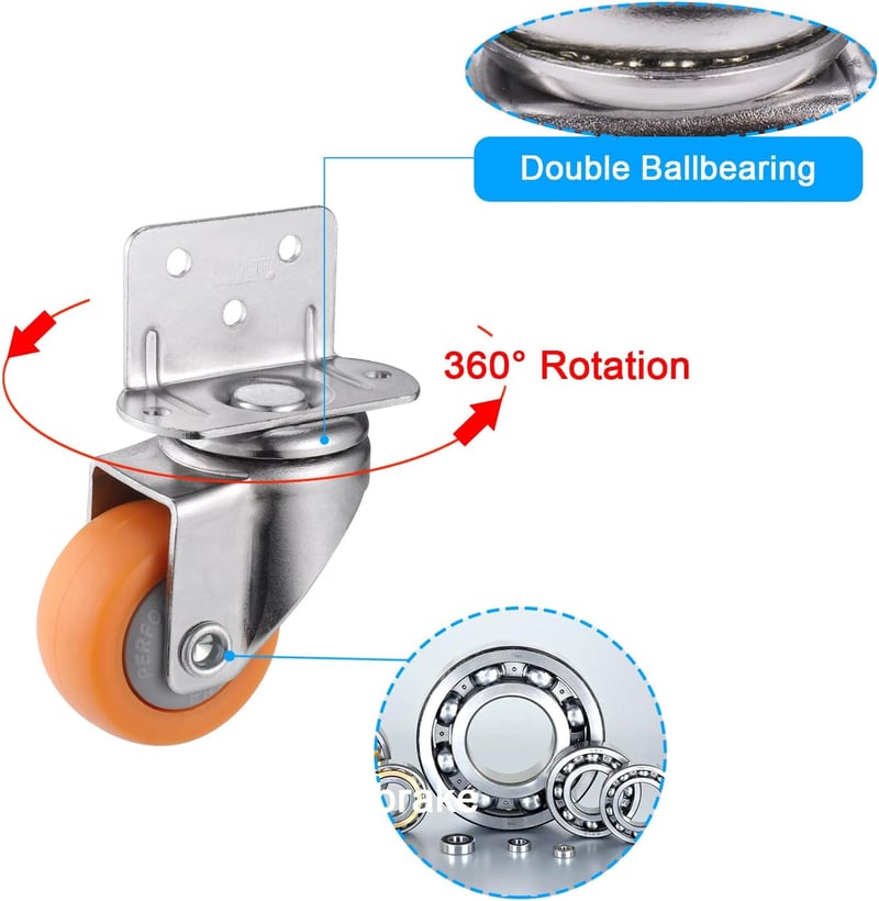Zocipro 4 db 37 mm Forgó Bútorgörgő Csavarokkal, 360° Forgatható Kerék Bútorokhoz, 20 kg Teherbírás (Narancssárga)