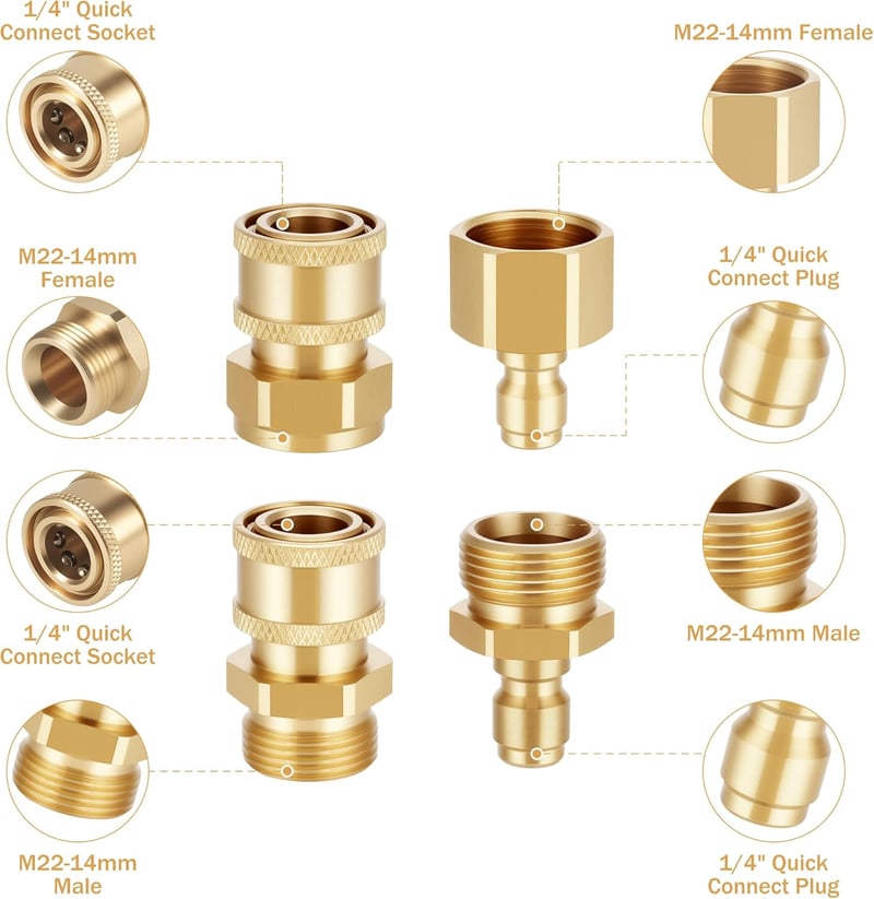 Zocipro 4 részes M22 nyomásmosó adapter készlet, gyorscsatlakozó, 5000 PSI