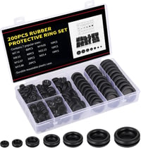Zocipro Gumi Kábelátvezetők Készlet 200 db - Fekete Gumidugók 7 Méretben Kábelek Védelmére 7-25mm Átmérővel 9