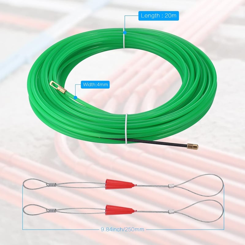 Zocipro Kábelhúzó Segédeszköz 20m Húzódrót 2 Vezetőrugóval φ4mm Kábelfektető Szalag Üres Csövekhez Zöld