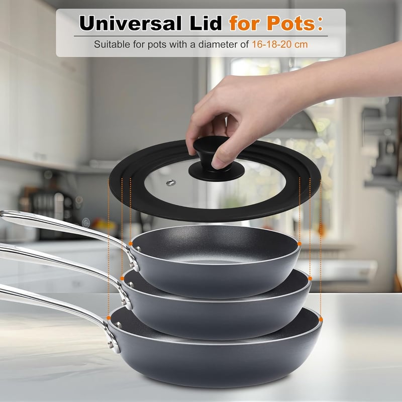 Zocipro Univerzális Üveg Fedő 16/18/20 cm Szilikon Peremmel Edényfedő