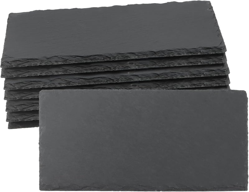 ZOENHOU 8 db fekete téglalap alakú pala tálaló lap 25 x 12 cm, szerviz tál alátét szusihoz és sajt kínáláshoz