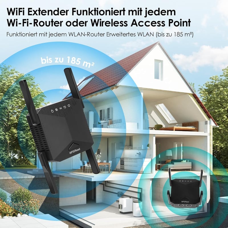 zoeyzoey 1200 Mbps WiFi erősítő, Dual Band WLAN repeater 5GHz és 2.4GHz, WPS funkcióval