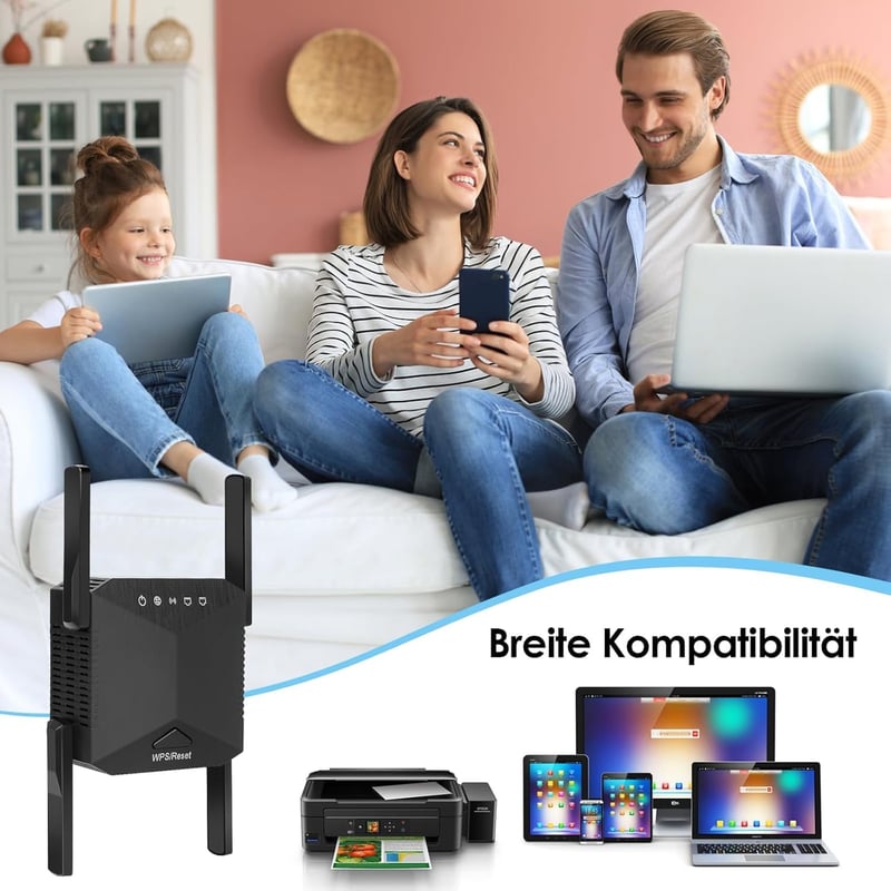 zoeyzoey 1200 Mbps WiFi erősítő, Dual Band WLAN repeater 5GHz és 2.4GHz, WPS funkcióval