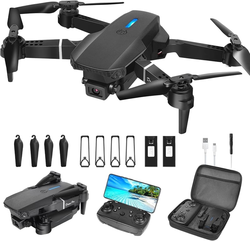 Zoeyzoey Összecsukható Drón HD 1080P Kamerával, Hosszú Repülési Idő, RC Quadcopter Táskával