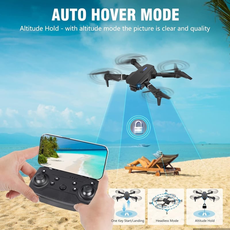 Zoeyzoey Összecsukható Drón HD 1080P Kamerával, Hosszú Repülési Idő, RC Quadcopter Táskával