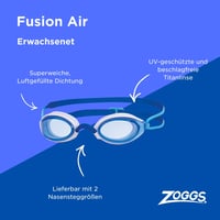 Ochelari de înot Zoggs Fusion Air pentru adulți – Lentile albastre, Alb/Albastru, Etanșare confortabilă, Anti-aburire, Protecție UV, Câmp vizual larg, Punte nazală interschimbabilă 3