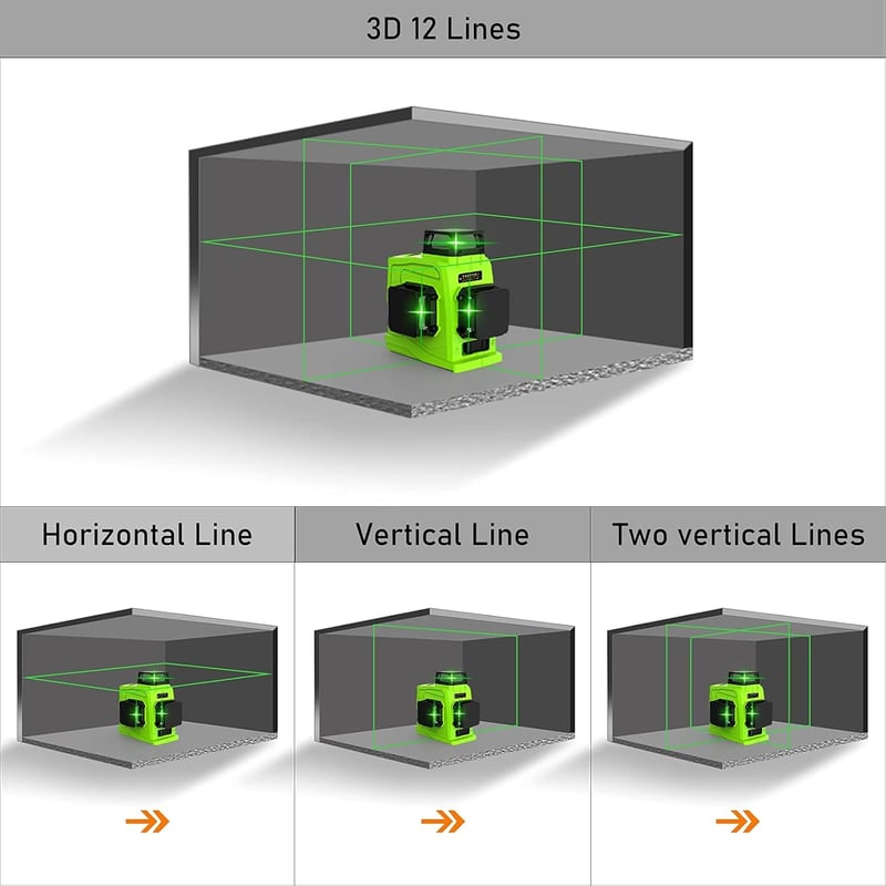 Zokoun GF120 Német Zöld Vonallézer Szintező - 360° Vízszintes és Függőleges Mérés, 5200mAh USB Tölthető Akkumulátor, Távirányítóval, Fém Ház