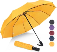 Umbrelă de călătorie compactă, rezistentă la vânt, ZOMAKE, automată, pliabilă, mini umbrelă portabilă de 46 inch, galbenă, pentru bărbați și femei 1