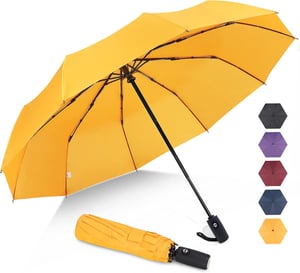 Umbrelă de călătorie compactă, rezistentă la vânt, ZOMAKE, automată, pliabilă, mini umbrelă portabilă de 46 inch, galbenă, pentru bărbați și femei