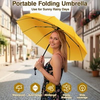 Umbrelă de călătorie compactă, rezistentă la vânt, ZOMAKE, automată, pliabilă, mini umbrelă portabilă de 46 inch, galbenă, pentru bărbați și femei 4