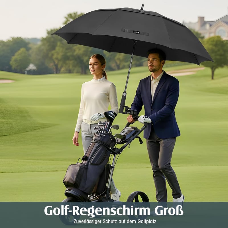 ZOMAKE Nagy szélálló golf esernyő automatával nyitászárás, utazó esernyő hordpánttal, M/L/XL/XXL, fekete
