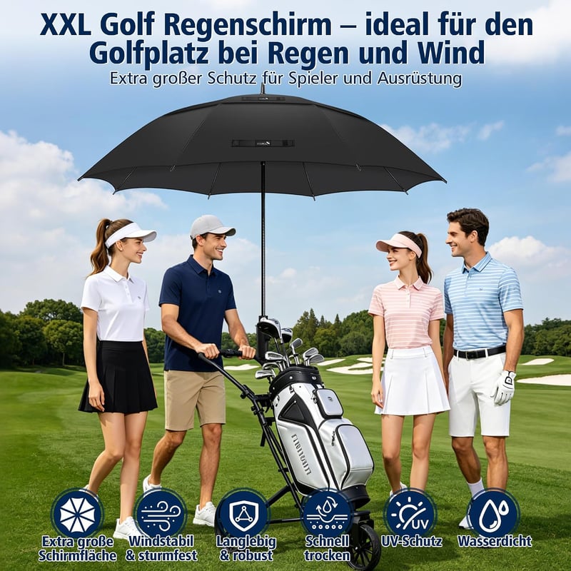 ZOMAKE XXL Szélálló Esernyő 2 Személyes Golf Esernyő Fekete