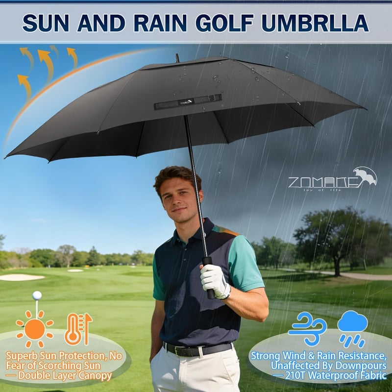 ZOMAKE XXL XXXL 80 hüvelykes fekete golf esernyő, kézi nyitású dupla kupolás, szél- és vízálló kültéri esernyő családoknak, férfiaknak, nőkn