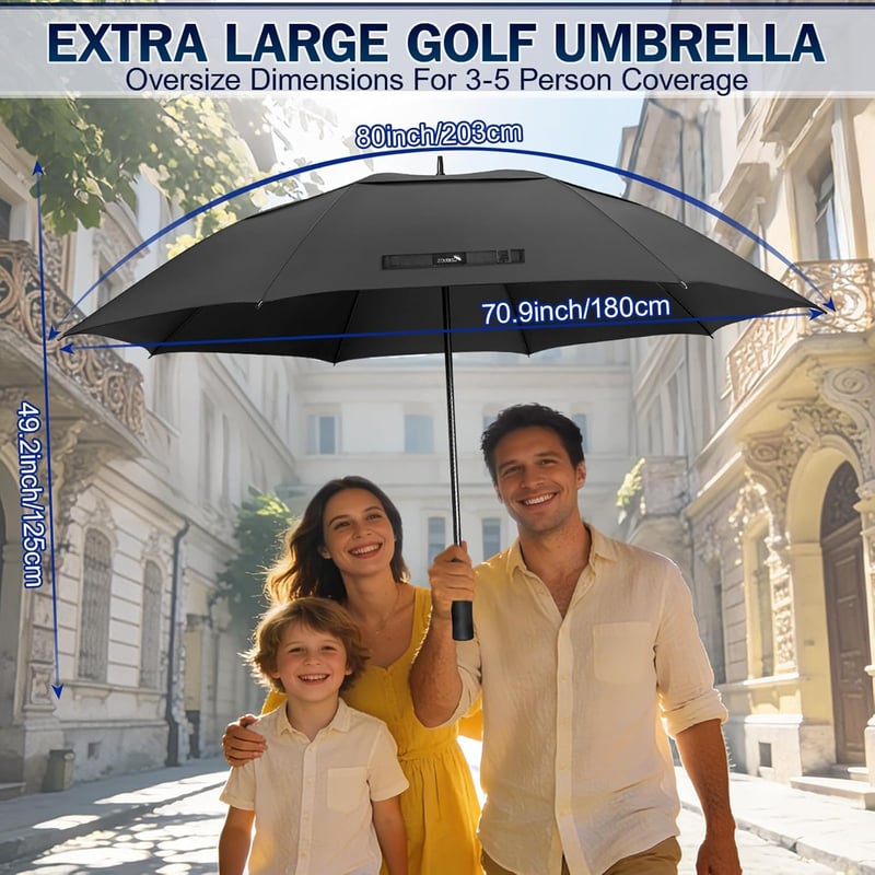 ZOMAKE XXL XXXL 80 hüvelykes fekete golf esernyő, kézi nyitású dupla kupolás, szél- és vízálló kültéri esernyő családoknak, férfiaknak, nőkn