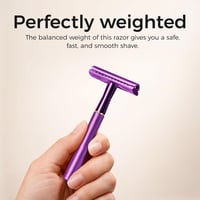 Aparat de ras de siguranță cu lamă dublă ZOMCHI lila cu suport, set de bărbierit reutilizabil cu 10 lame, unisex 4