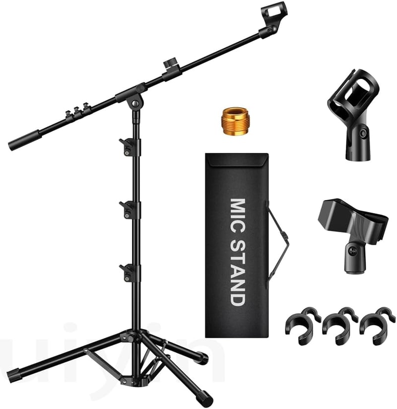 Stativ de microfon ZOMON cu trepied și braț telescopic, reglabil pe înălțime, robust, pentru voce și podcast, compatibil cu Blue Yeti, Shure SM58, SM48, Samson Q2U