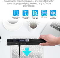 ZONJIE Hordozható Dokumentum és Fotó Szkenner 900 DPI Felbontással, A4 Méretű, USB Tölthető, 16GB SD Kártyával, Fekete 3