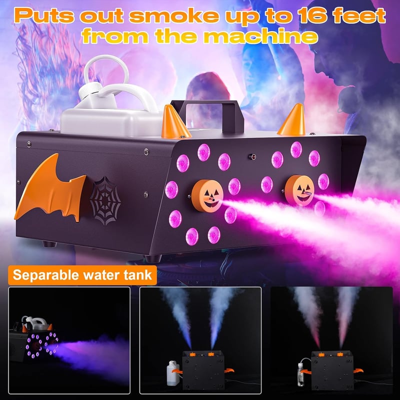 ZonQoonz 1500 W dupla fúvókás ködgép 18 RGB LED fényhatással távirányítóval színpadi DJ bulikhoz