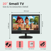 20-palcový TV ZOSHING s digitálnym T2 tunerom, prenosný televízor 12V/230V s konektormi HDMI/USB/RCA, do spálne a karavanu, Full View 7