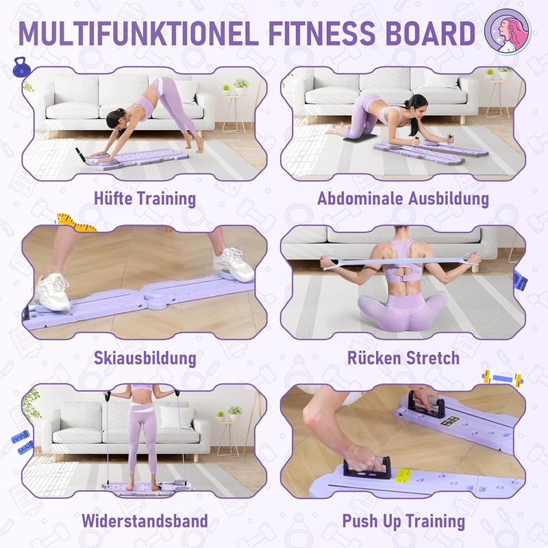 Zosudull 6 az 1-ben Pilates Reformer Készlet Otthoni Edzéshez Ellenállási Szalagokkal - Purple, Einheitsgröße, Functional