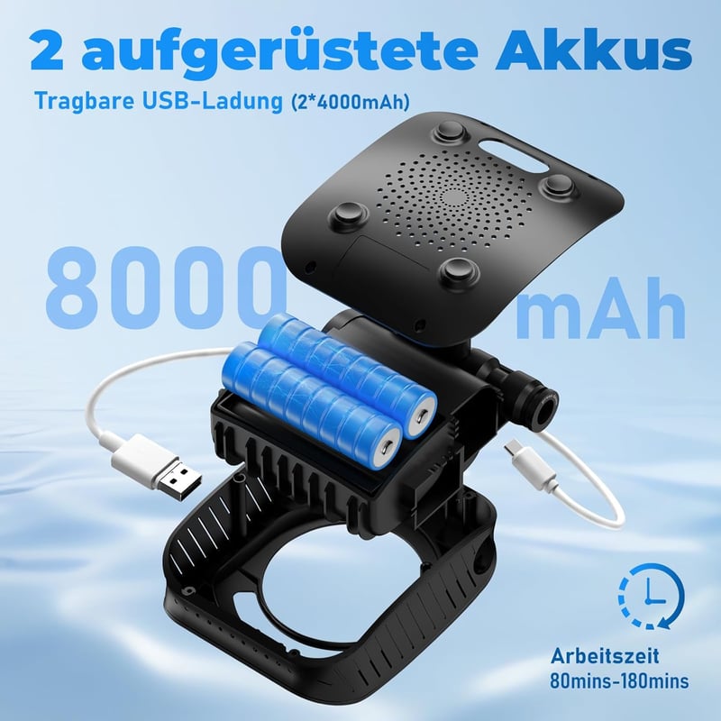 Zosudull 8000mAh Hordozható Camping Zuhany Szivattyúval és Hőmérővel, IPX8 Vízálló