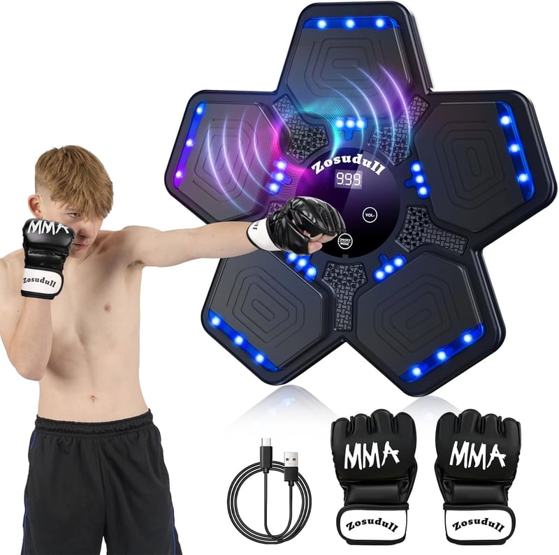 Zosudull Boxă Muzicală cu LED-uri – Echipament de Antrenament Bluetooth Montat pe Perete pentru Copii și Adulți, cu Viteză Reglabilă și Număr de Lovituri