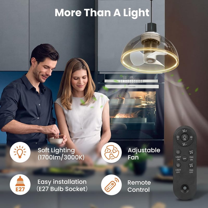ZOTOYI E27 LED mennyezeti lámpa ventilátor távirányítóval, 1700 lm