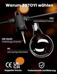 ZOTOYI Vintage LED Fényfüzér 60m, IP65 Vízálló, 100+4 G40 Törhetetlen Izzóval, Beltéri-Kültéri Dekoráció Kerthez, Partikhoz, Teraszra 5