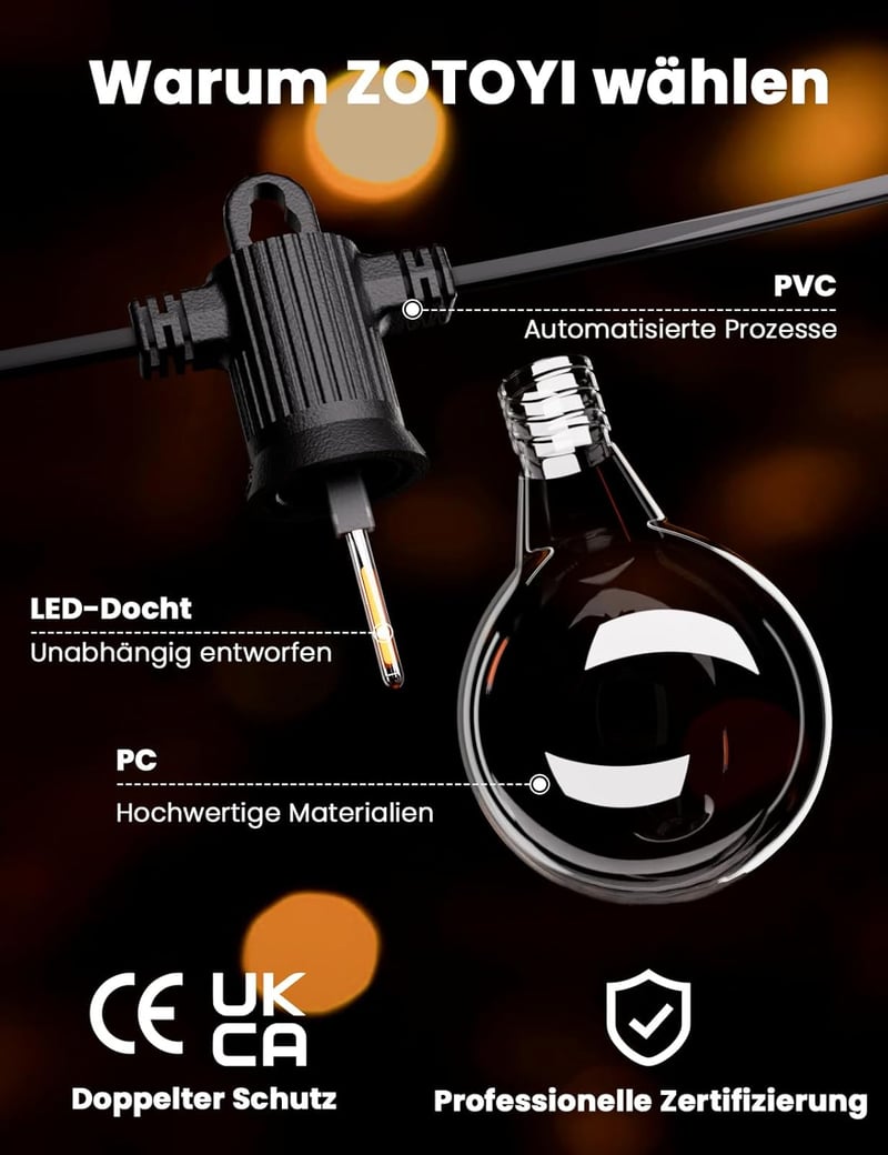 ZOTOYI Vintage LED Fényfüzér 60m, IP65 Vízálló, 100+4 G40 Törhetetlen Izzóval, Beltéri-Kültéri Dekoráció Kerthez, Partikhoz, Teraszra