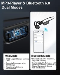 ZOVIMAX Bluetooth 6.0 slúchadlá s kostným vedením, vodotesnosť IP68 na plávanie, 32 GB MP3 prehrávač, 12-hodinová výdrž batérie, športové slúchadlá s otvorenou konštrukciou na behanie a cyklistiku 4