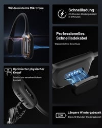 ZOVIMAX Vojenské slúchadlá s kostným vedením, Bluetooth 6.0, vodotesnosť IP68 pre plávanie, 32 GB MP3 prehrávač, 12-hodinová výdrž batérie, ochrana proti vetru, športové slúchadlá s otvorenou konštrukciou 8