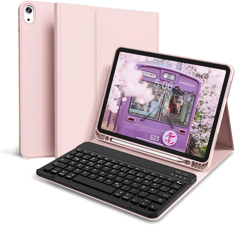 zoyu iPad (A16) 11" 2025 / 10. gen 10,9" 2022 Bluetooth QWERTZ billentyűzetes tok - rózsaszín