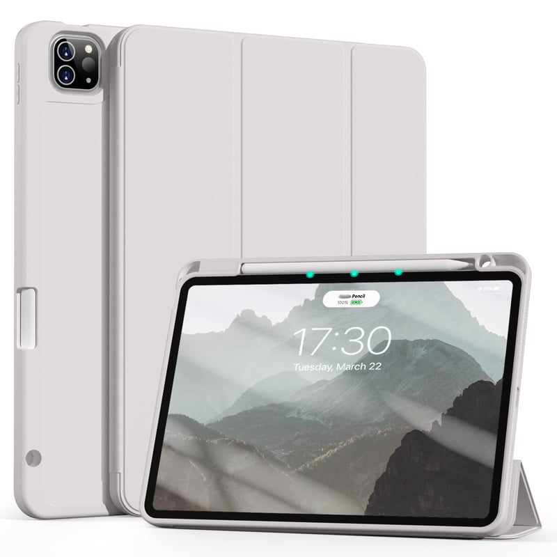 ZOYU puzdro na iPad Pro 11 s držiakom na ceruzku 2022/2021/2020, podpora nabíjania ceruzky Pencil 2, funkcia Auto Sleep/Wake, Smart Folio stojan, sivé