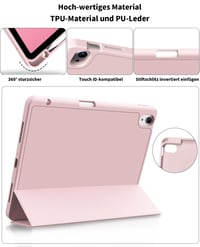 Obal na iPad ZOYU pre 11. generáciu 2025 / 10. generáciu 2022 (10,9 palca) – ružový, s držiakom na ceruzku, TPU zadný kryt, skladací stojan, automatické prebudenie 3