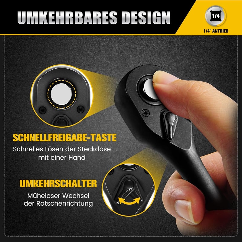 zozoa 1/4 hüvelykes kétirányú racsnis hajtókulcs 90 foggal gyorskioldással ergonomikus puha markolattal króm-molibdén acél 4 fok 13 Nm
