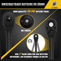 zozoa 1/4 hüvelykes kétirányú racsnis hajtókulcs 90 foggal gyorskioldással ergonomikus puha markolattal króm-molibdén acél 4 fok 13 Nm 4