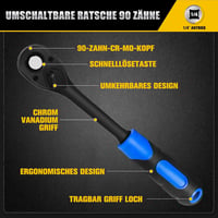 zozoa 1/4 hüvelykes kétirányú racsnis hajtókulcs 90 foggal gyorskioldással ergonomikus puha markolattal króm-molibdén acél 4 fok 13 Nm 3