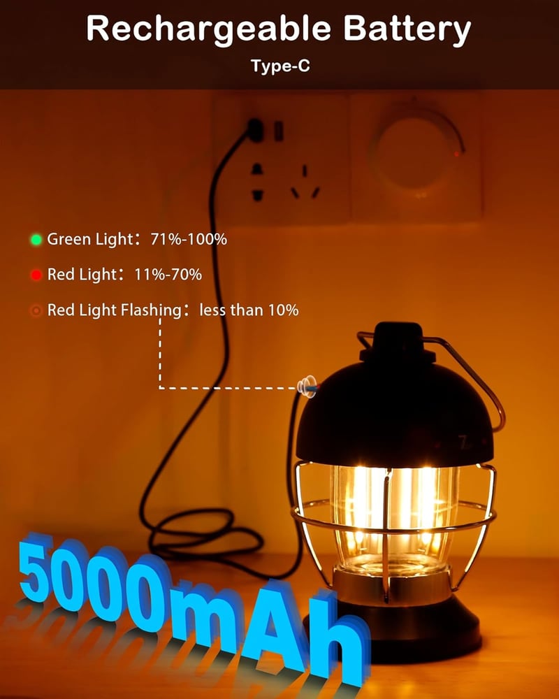 Zpincsipo 5000mAh LED Kemping Lámpa Újratölthető, 400LM Meleg Fehér Fény, 3 Üzemmód, Vészvilágítás