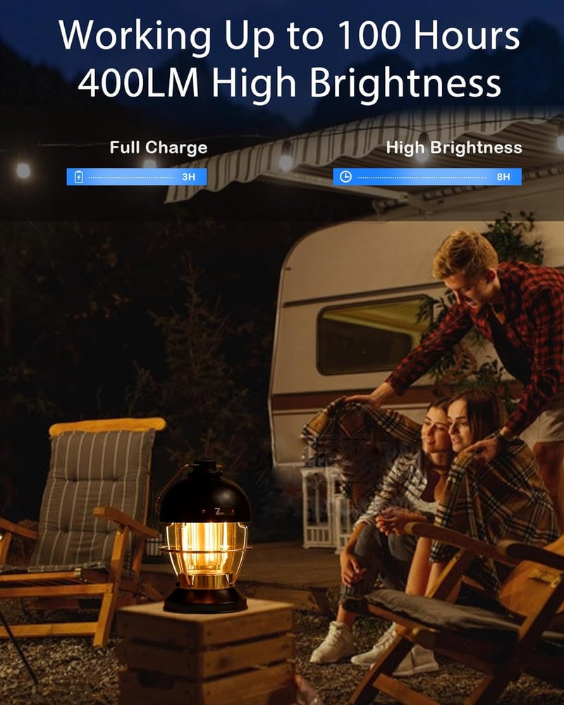 Zpincsipo 5000mAh LED Kemping Lámpa Újratölthető, 400LM Meleg Fehér Fény, 3 Üzemmód, Vészvilágítás