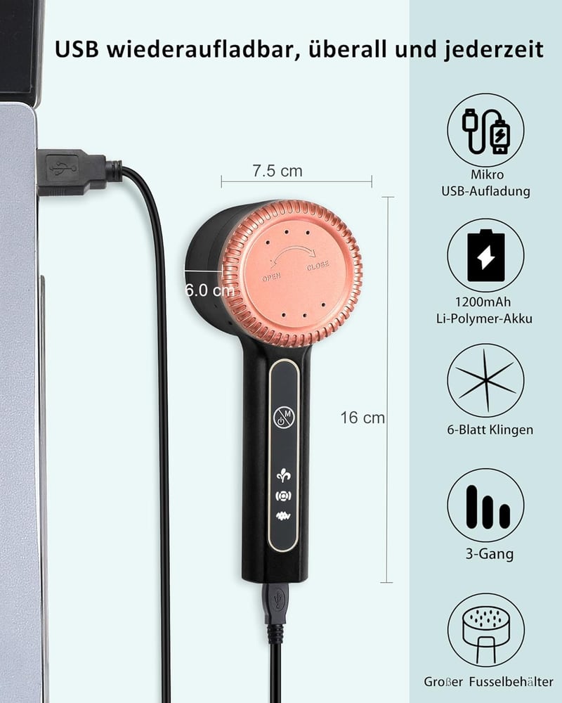 Zpincsipo Elektromos Szöszeltávolító 1200 mAh USB Töltős 3 Fokozat 6 Pengés Gyapjúbolyh Eltávolító Ruházat Textil