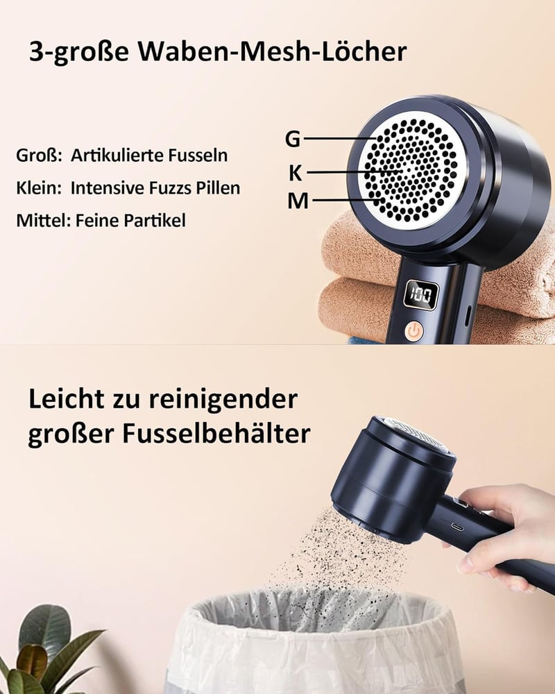 Zpincsipo Elektromos Szövetborotva 2000mAh Akkumulátorral, 3 Sebesség, 6 Pengés, LED Kijelző, USB-C Töltés, Gyapjúszedő Ruhákhoz