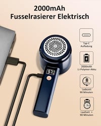 Zpincsipo Elektromos Szövetborotva 2000mAh Akkumulátorral, 3 Sebesség, 6 Pengés, LED Kijelző, USB-C Töltés, Gyapjúszedő Ruhákhoz 2