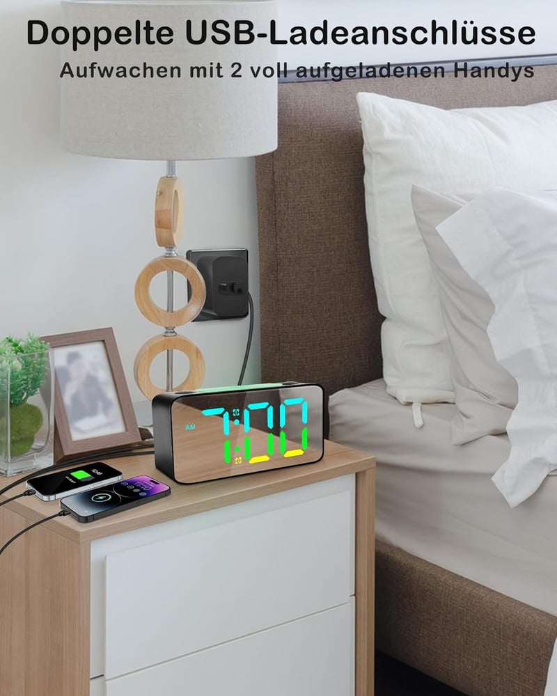 Zpincsipo RGB LED Digitális Ébresztőóra 15 Szín Módú 7" Kijelzővel USB Töltővel