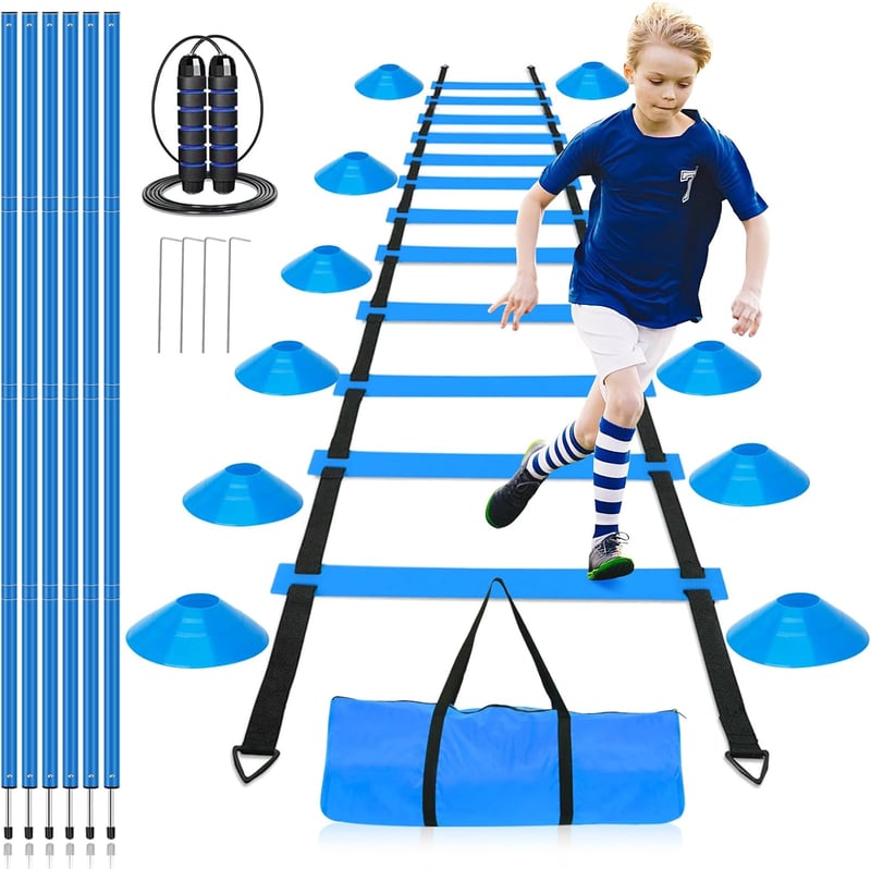 ZPONEED Futball Edzés Szett - Koordinációs Létra, Kúpok, Erőzsinór és Parachute - darkblue
