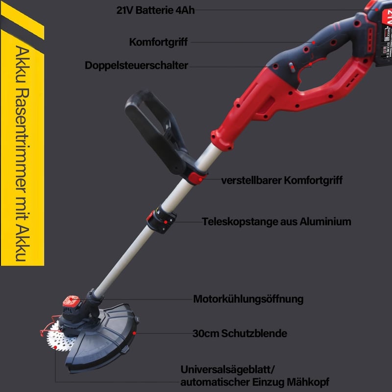ZREBZYR 28cm Akkumulátoros Szegélynyíró Állítható Fogantyúval Narancssárga