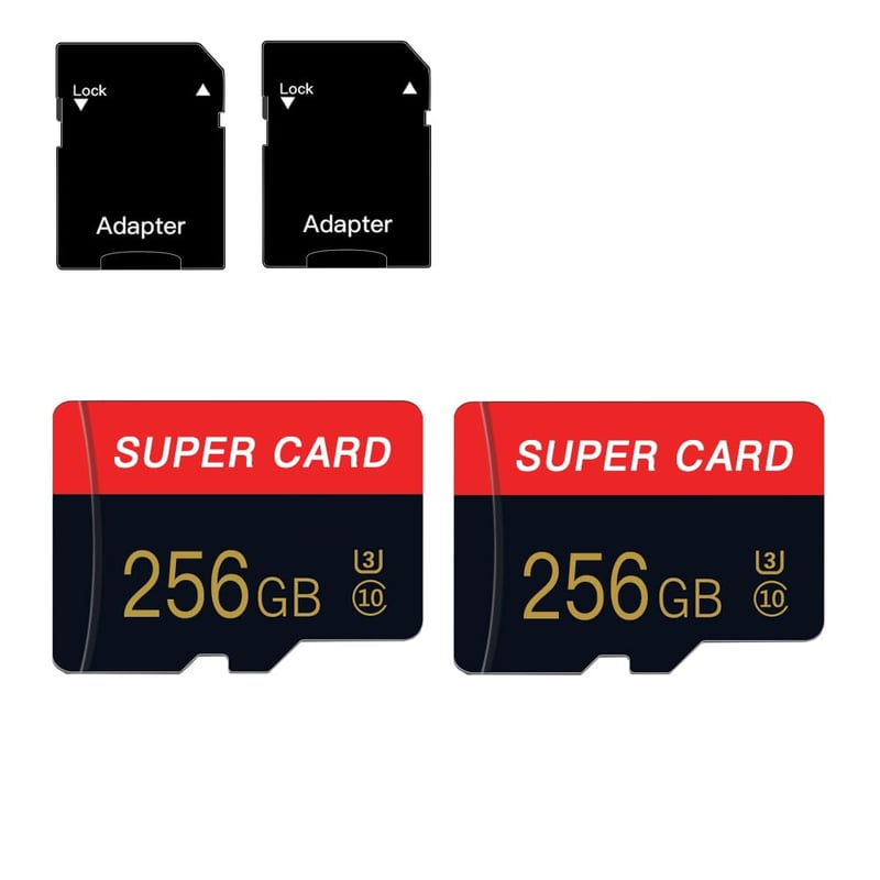 Card de memorie Micro SD ZSFHONG 256 GB, Clasa 10, cu adaptor, pachet de 2 bucăți, pentru smartphone, cameră foto, tabletă