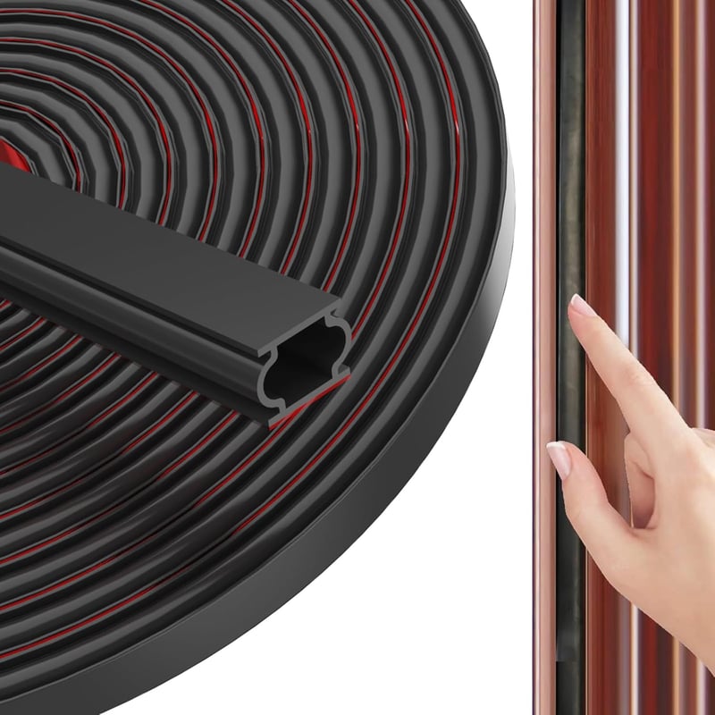 ZSRedHong Öntapadós Ajtószigetelő Szalag 12mm×8mm×6m - Vízálló Gumitömítés Ajtókerethez, Rugalmas Huzatgátló Tömítőcsík, Fekete