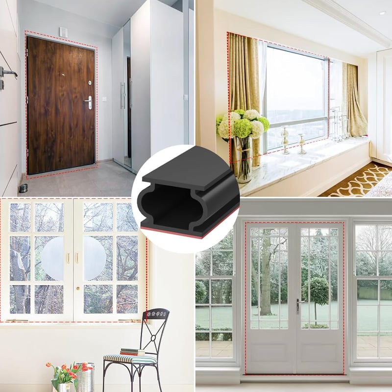 ZSRedHong Öntapadós Ajtószigetelő Szalag 12mm×8mm×6m - Vízálló Gumitömítés Ajtókerethez, Rugalmas Huzatgátló Tömítőcsík, Fekete